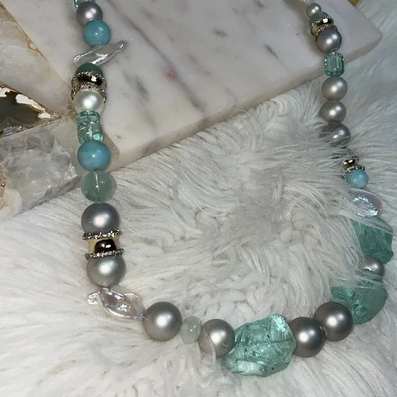 🩵HP 🐳 RARE! ALEXIS BITTAR LARGE BAUBLE NECKLACE Freshwater Pearl Statement Piece - Picture 3 of 11